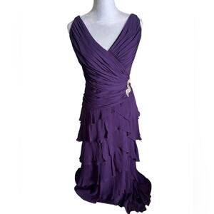 Tadashi Shoji Vintage 90s Silk Chiffon Tiered Ruched Evening Gown Dress